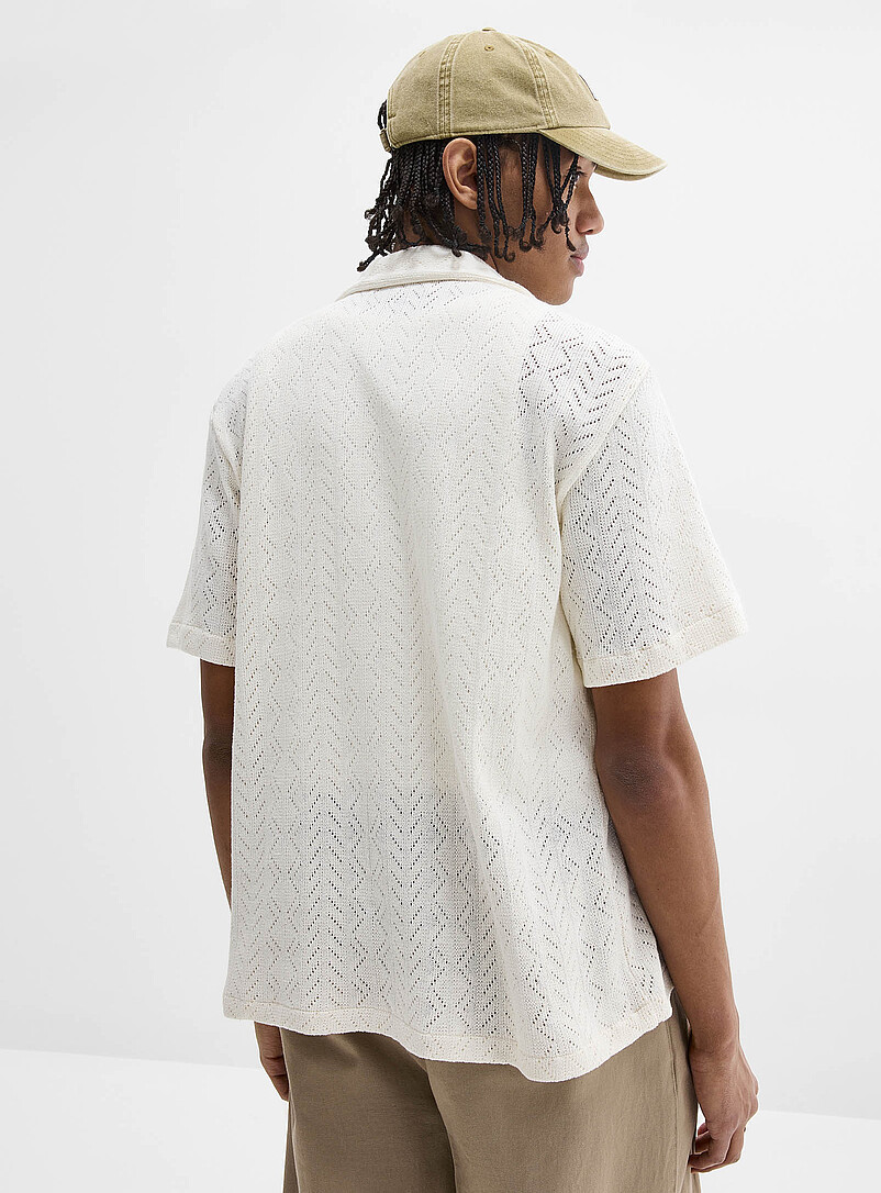 Djab: La chemise cabana tricot pointelle Ivoire - Beige cr&egrave;me pour homme