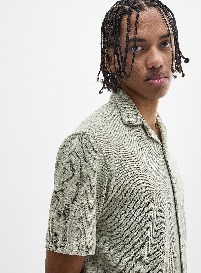 Djab: La chemise cabana tricot pointelle Ivoire - Beige cr&egrave;me pour homme