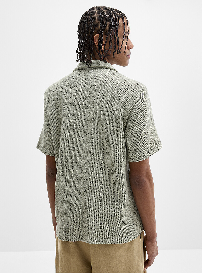 Djab: La chemise cabana tricot pointelle Ivoire - Beige cr&egrave;me pour homme