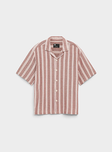 Heather stripe knit camp shirt <b>Comfort fit</b>