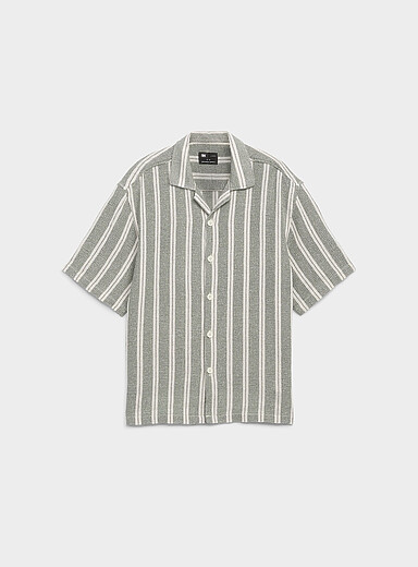 Heather stripe knit camp shirt <b>Comfort fit</b>