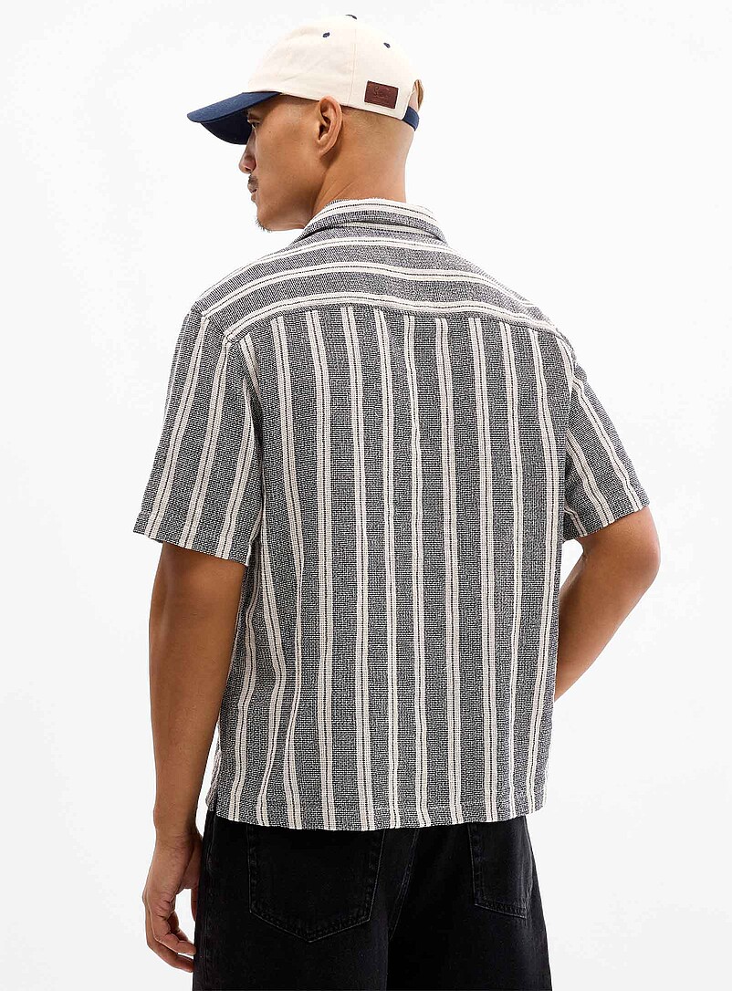 Le 31 Patterned Ecru Heather stripe knit camp shirt <b>Comfort fit</b> for men