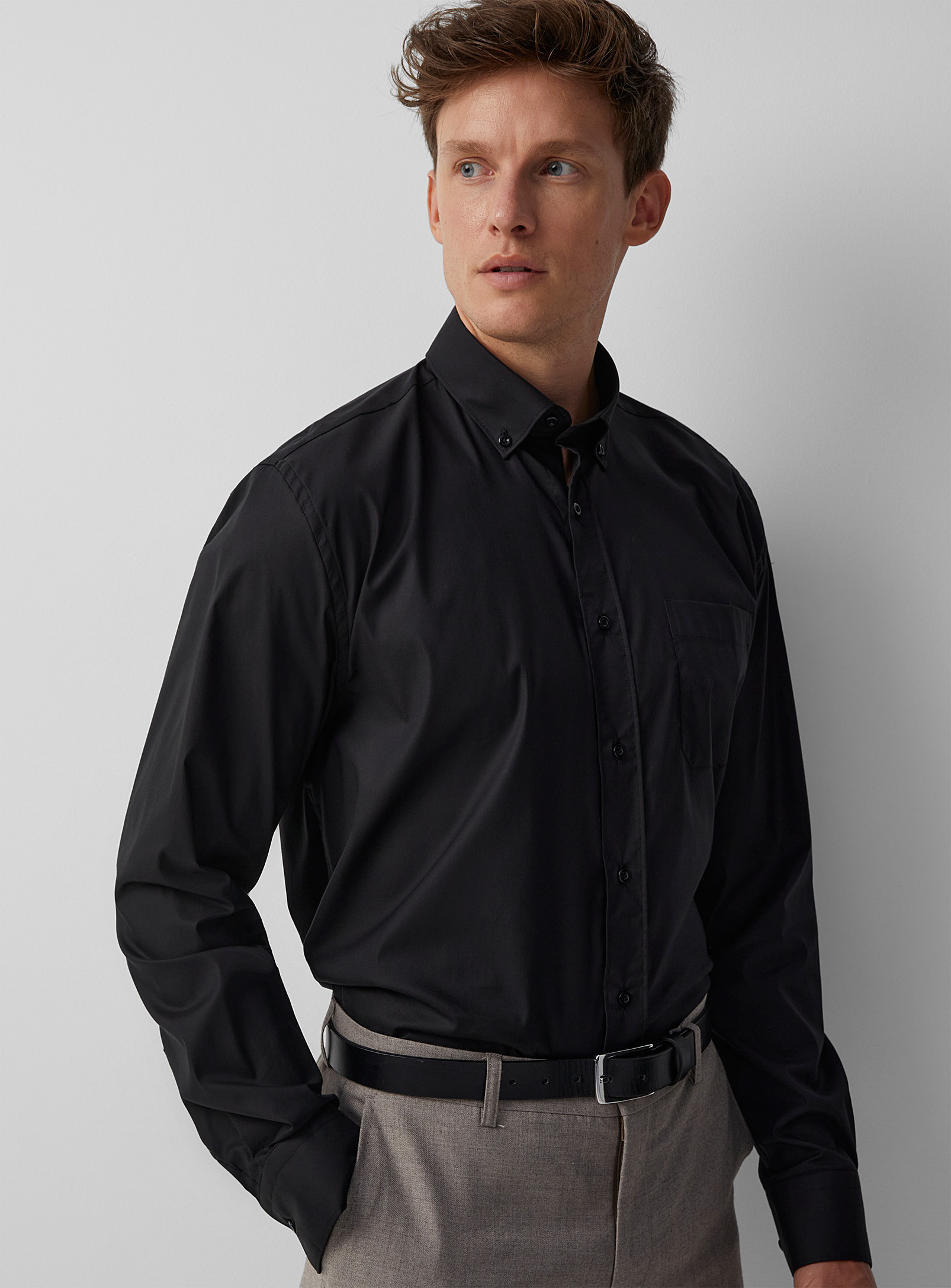 Le 31 Solid Stretch Shirt Comfort Fit In Black