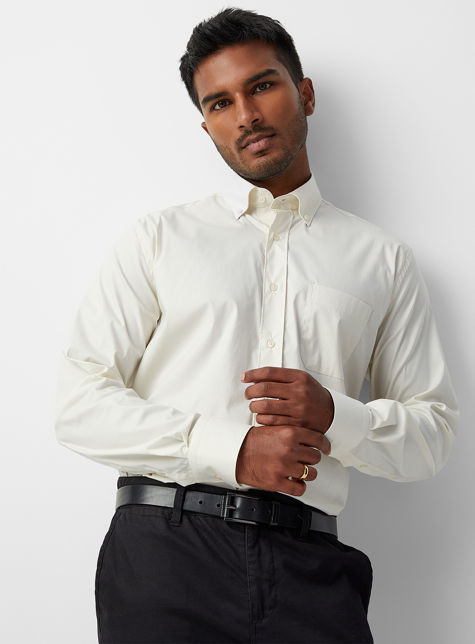 Le 31 Solid Stretch Shirt Comfort Fit In White