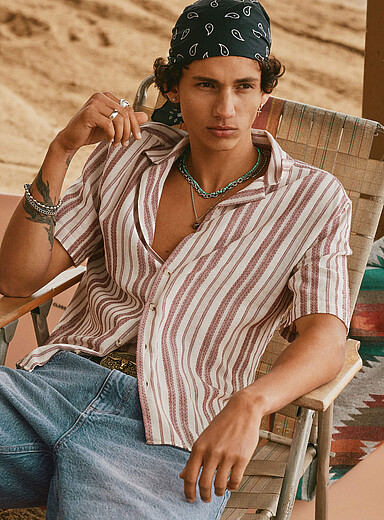 Woven stripe camp shirt