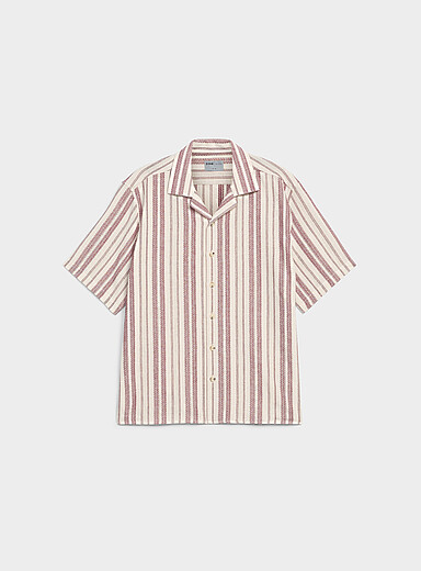 Woven-stripe camp shirt