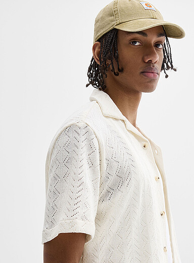 Pointelle knit camp shirt