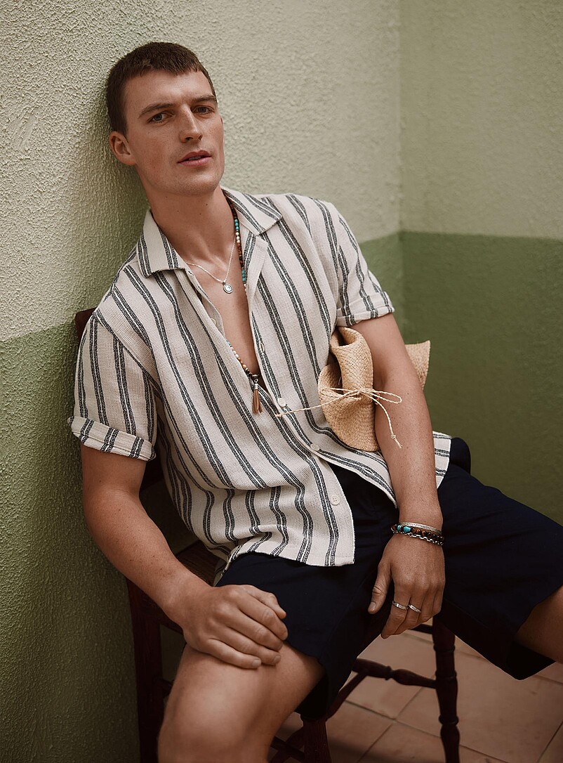 Heather Stripe Knit Camp Shirt Comfort Fit