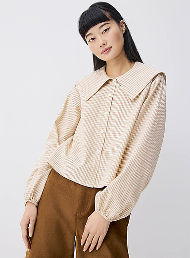 Checked oversized-collar shirt
