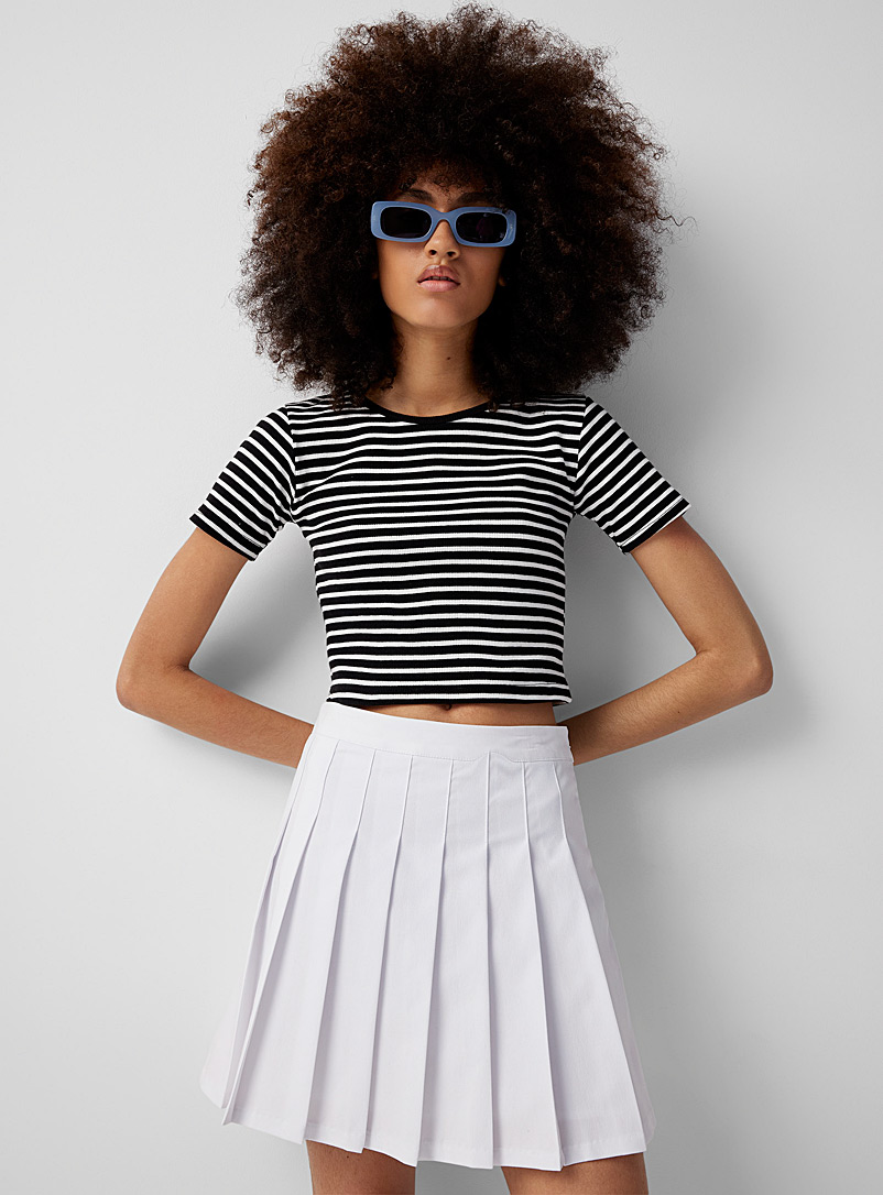 Twik Patterned Black Striped ribbed cropped T-shirt for women