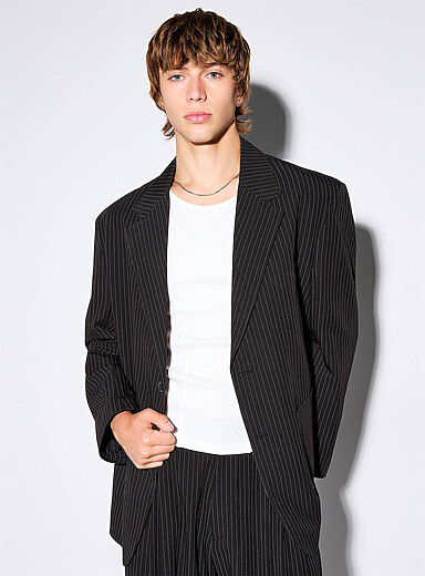 Le 31 Black Banker-stripe black jacket <b>Imported from Seoul</b> for men
