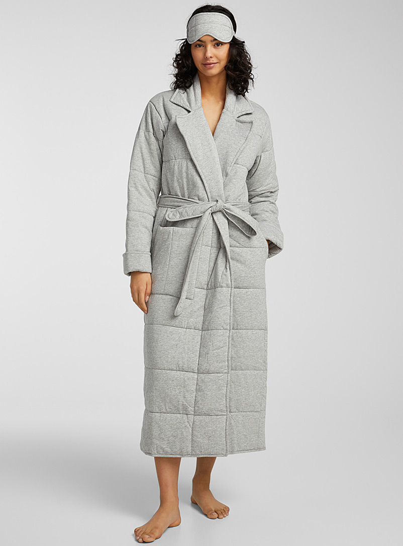 Skin Grey Quilted jersey robe for women