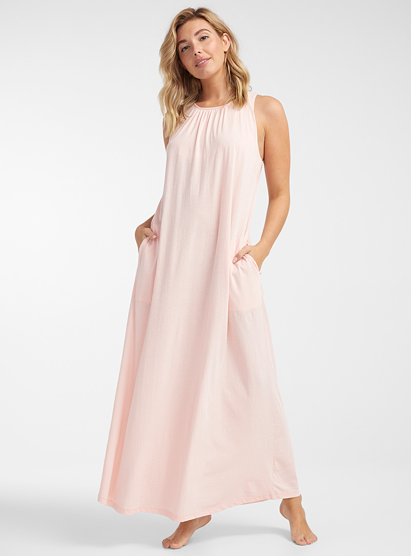 Skin: La robe de nuit sans manches coton bio Vieux rose pour femme