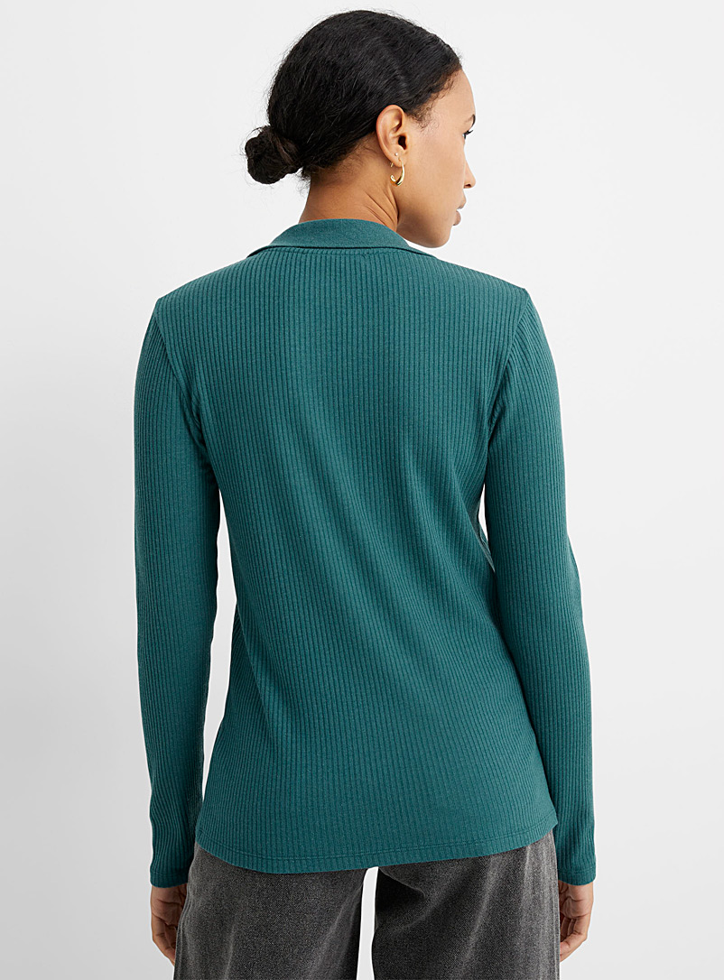Contemporaine Teal Johnny collar ribbed T-shirt for women