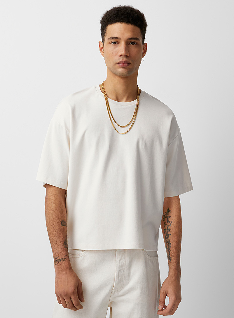 Le 31 Cream Beige Cropped T-shirt for men