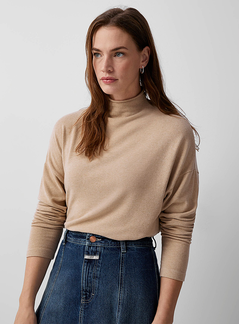 Contemporaine Sand Brushed jersey loose mock neck for women