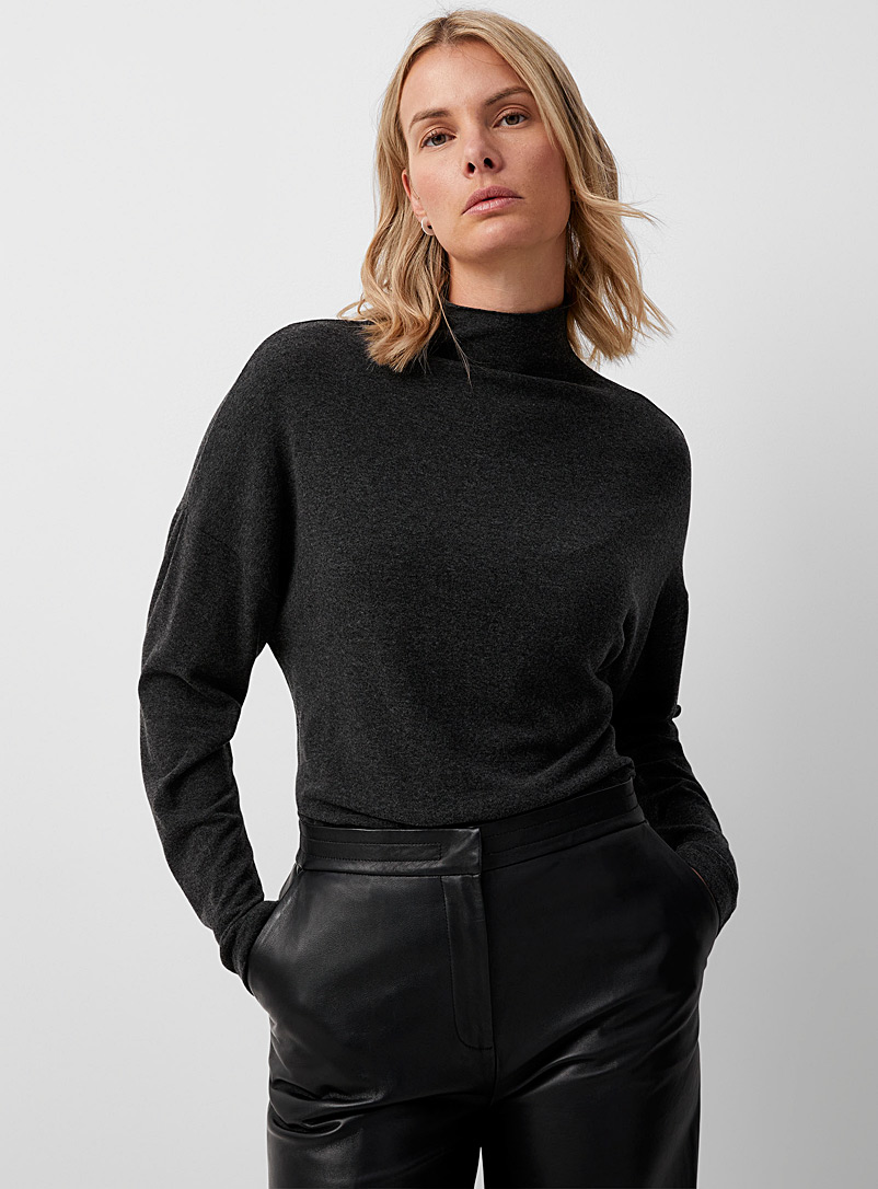 Contemporaine Charcoal Brushed jersey loose mock neck for women