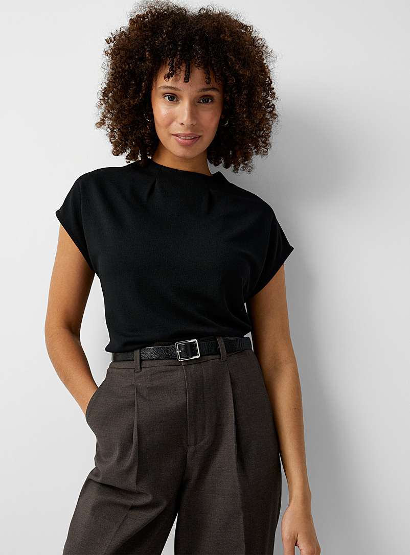 Tee-shirt manches courtes en maille plissée femme grande ta... noir Tee-shirt manches courtes en maille plissée femme grande ta... noir