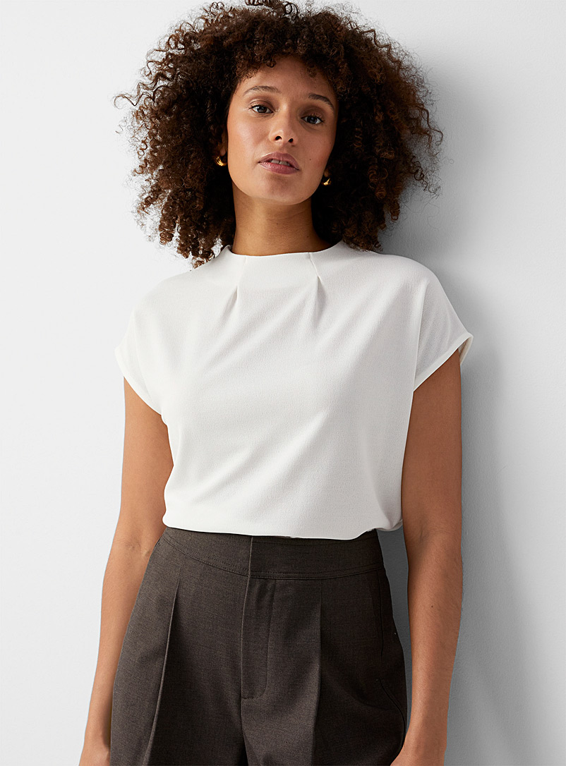 Contemporaine White Pleated mock-neck T-shirt for women