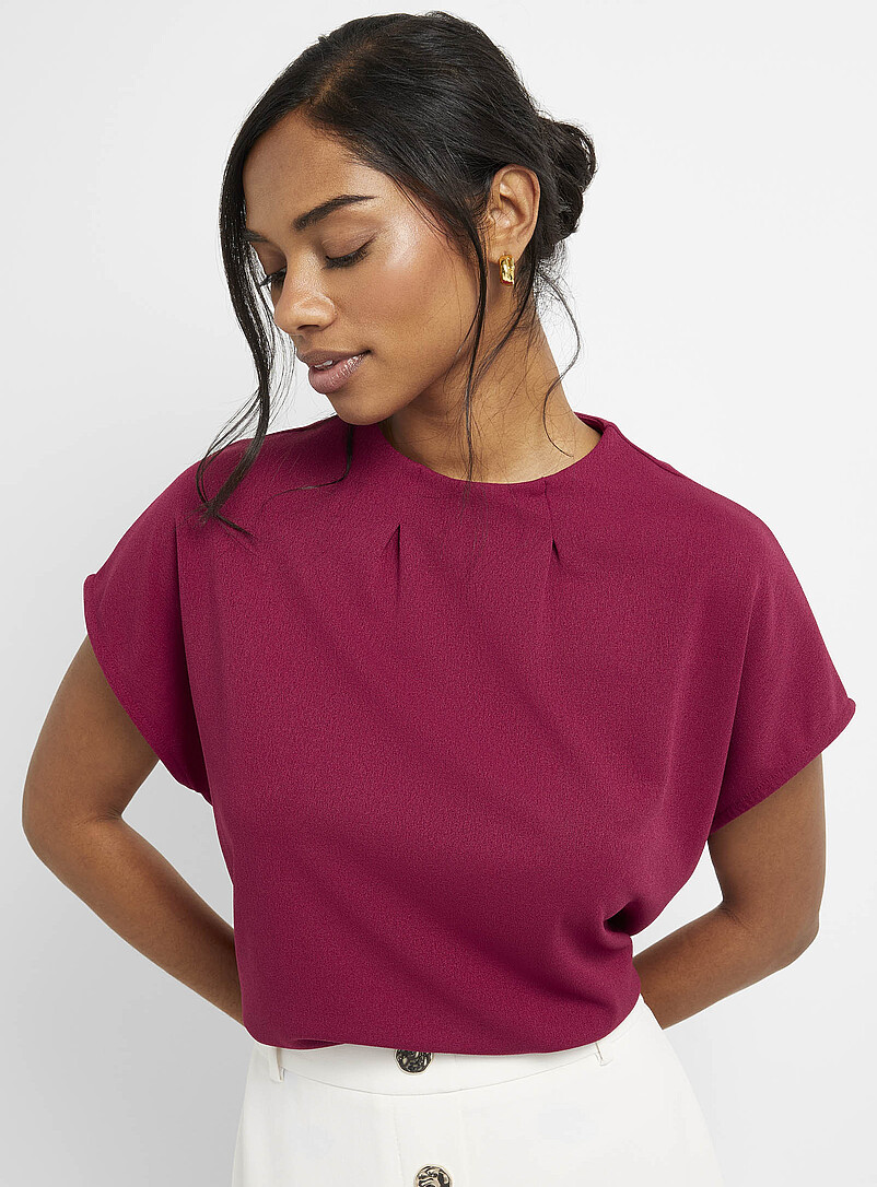 Only Blouse Donna In Viscosa Rosa - Maniche Corte E Scollo Tondo - Primavera/Estate