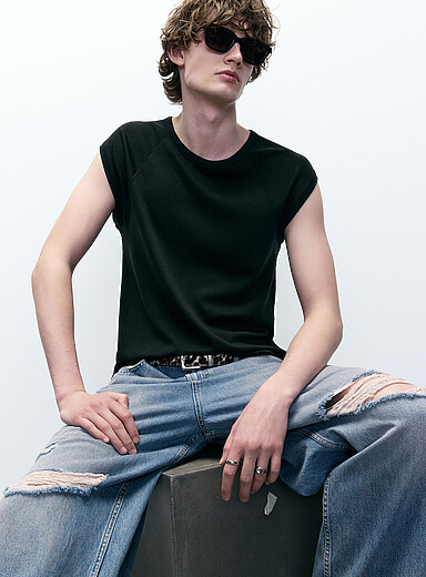 Le 31: Le t-shirt jersey l&eacute;ger manches raglan Noir pour homme
