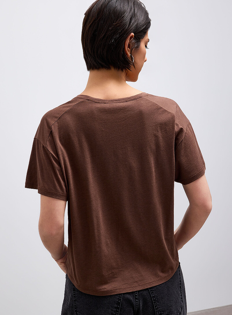 Contemporaine: Le t-shirt carr&eacute; &eacute;court&eacute; ultradoux Blanc pour femme