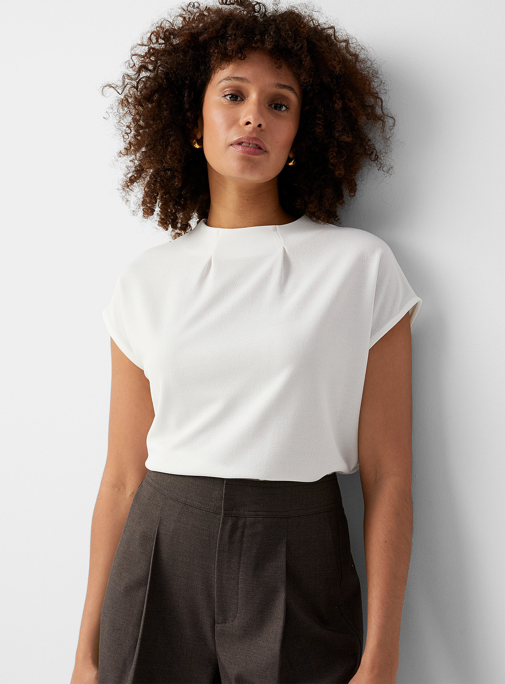 Contemporaine Pleated Mock-neck T-shirt In White