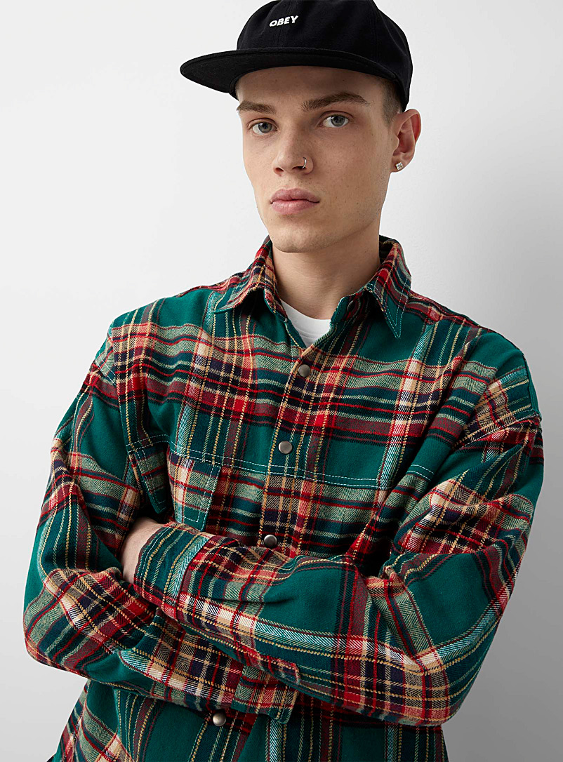 Djab Teal Colourful-check flannel overshirt for men