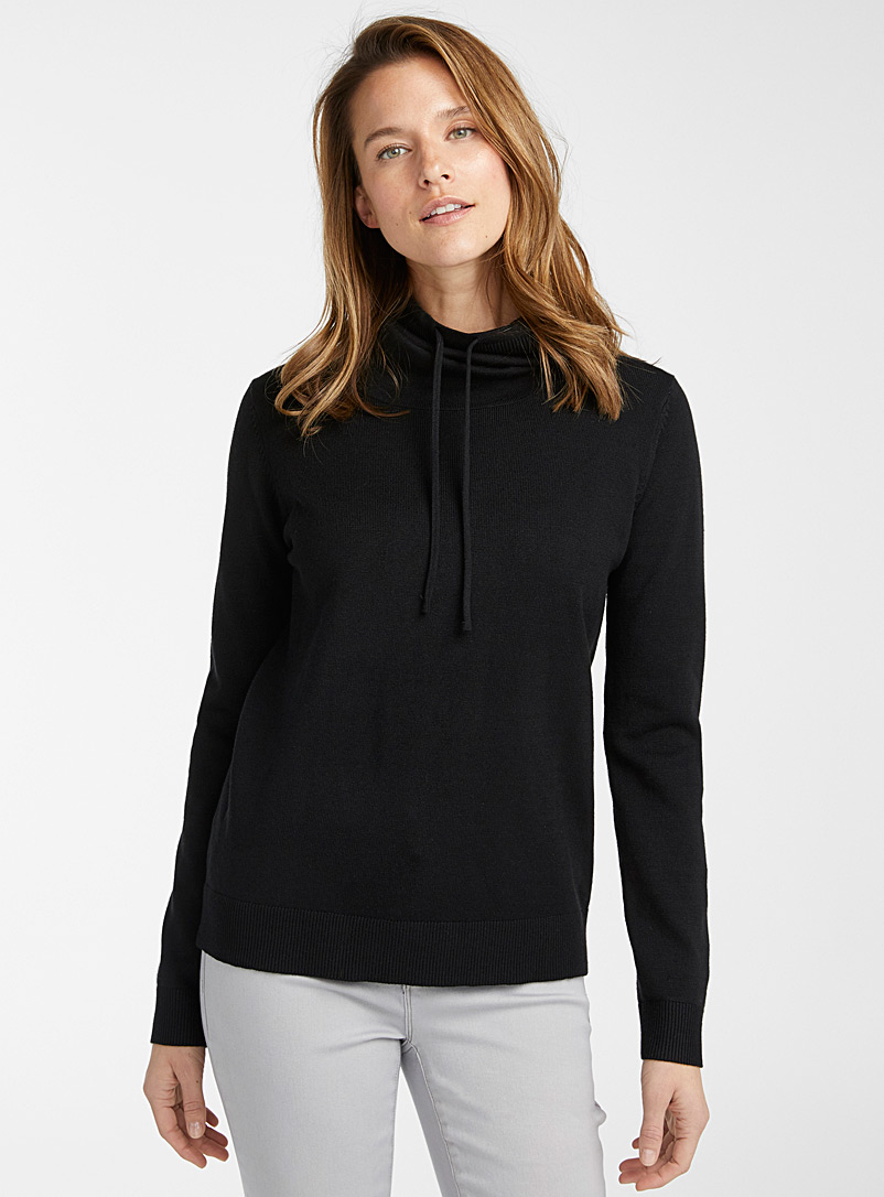 Contemporaine Black Drawstring mock-neck sweater for women