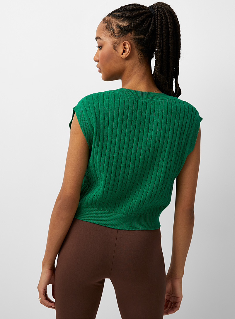 Twik: Le débardeur court tricot câbles Vert pâle-lime pour femme