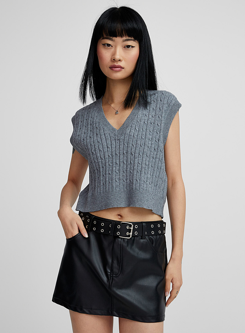 Twik Grey Cropped cable-knit sweater vest for women