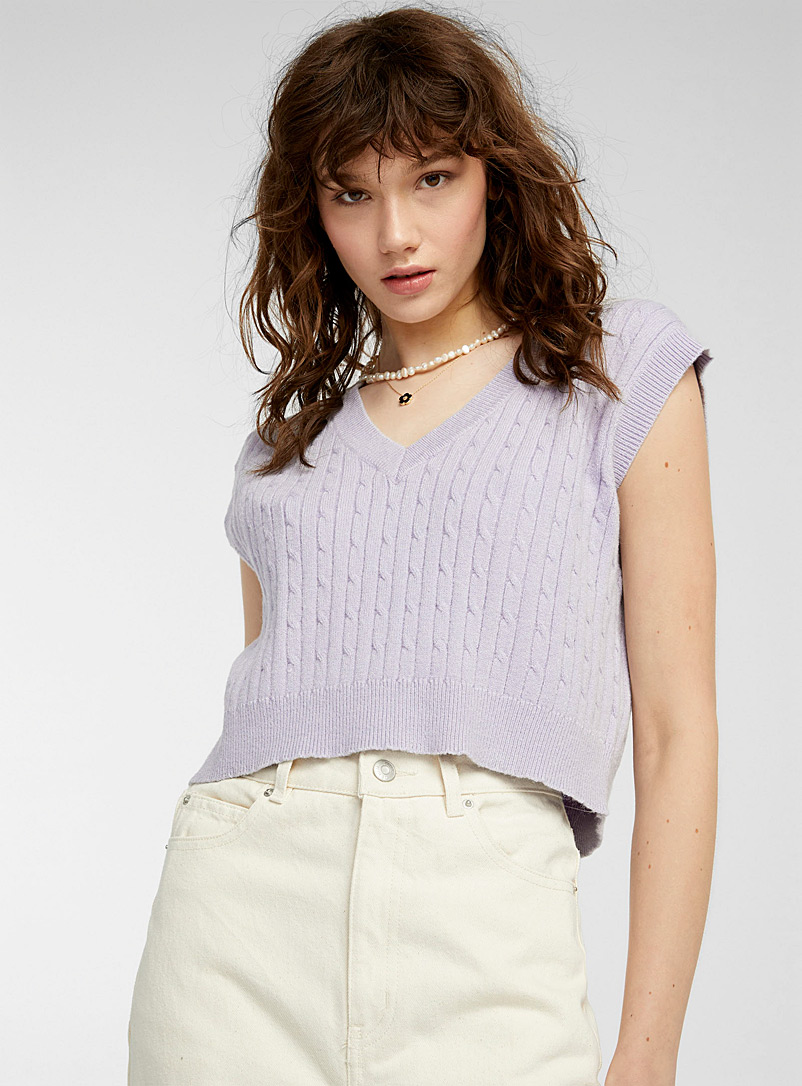 Twik Baby Blue Cropped cable-knit sweater vest for women