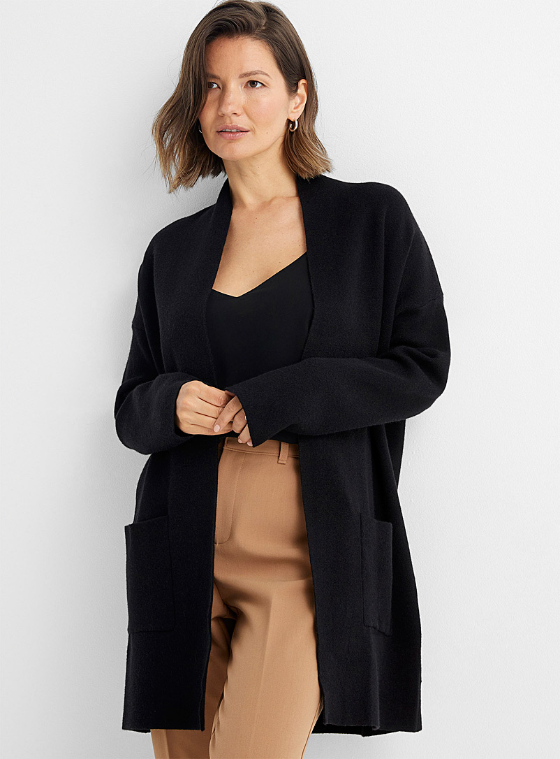 Contemporaine Black Loose open cardigan with pockets for women