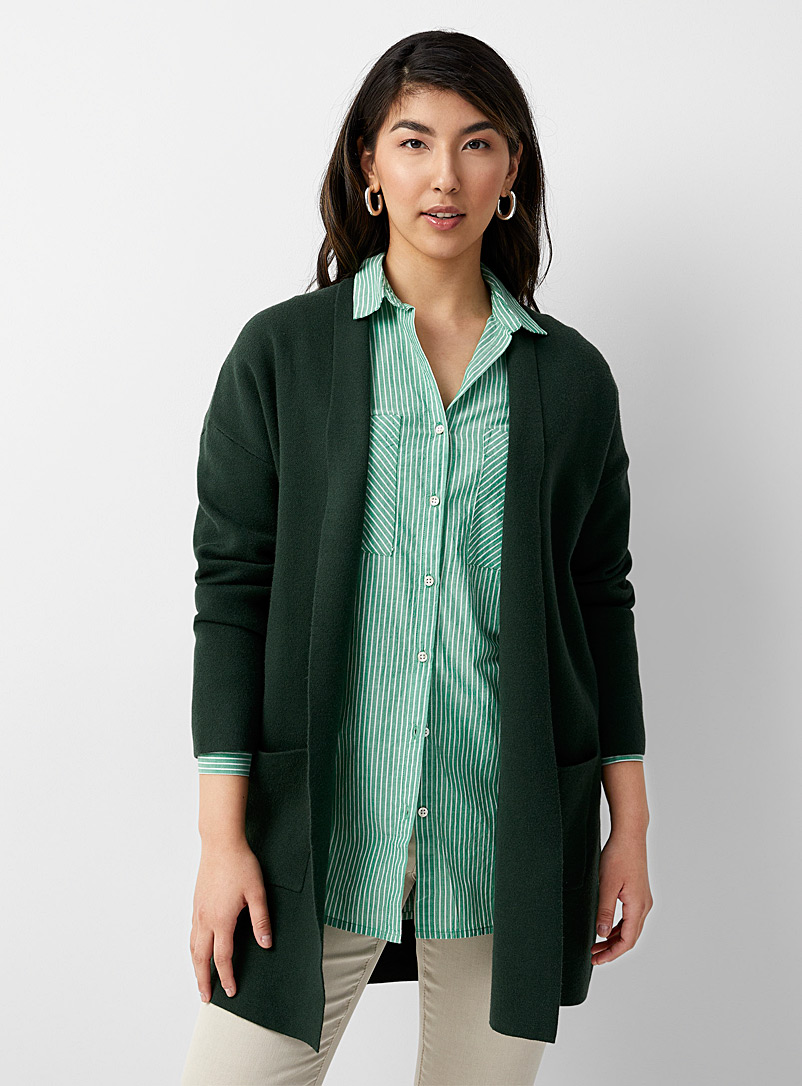 Contemporaine Green Loose open cardigan with pockets for women