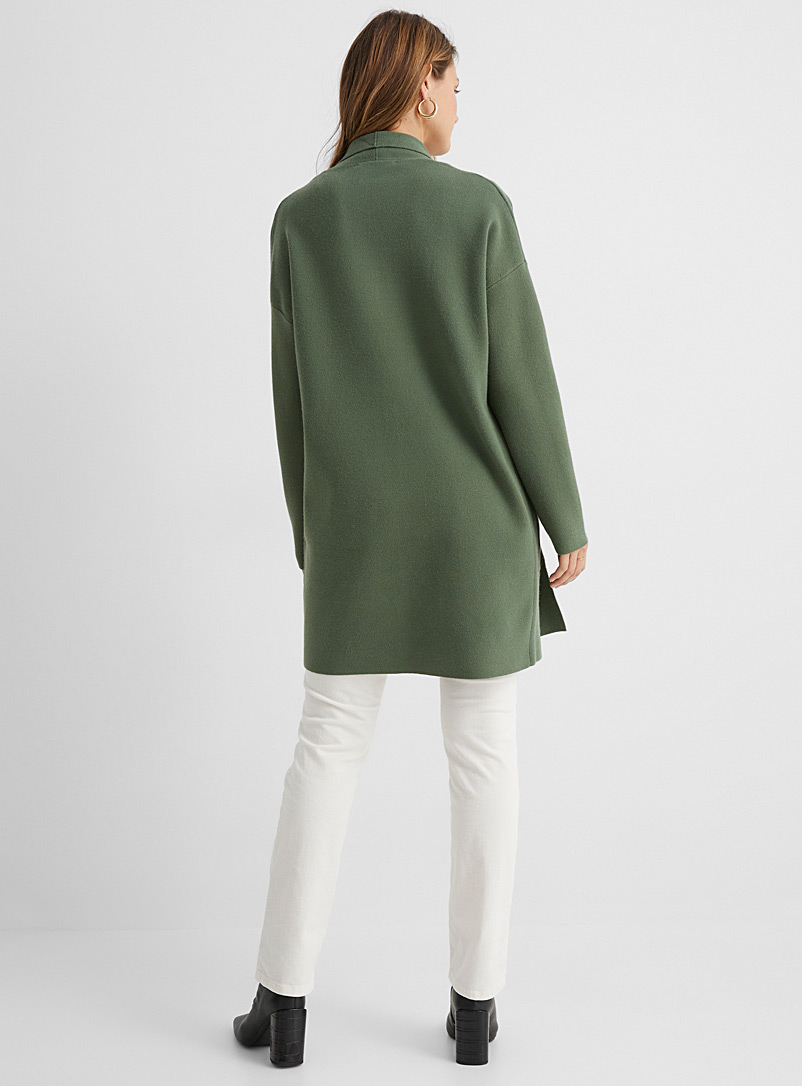 Contemporaine Mossy Green Loose open cardigan with pockets for women