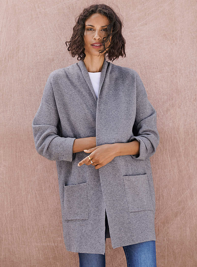 Contemporaine Grey Loose open cardigan with pockets for women