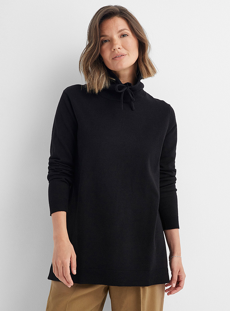 Contemporaine Black Drawcord-collar knit tunic for women