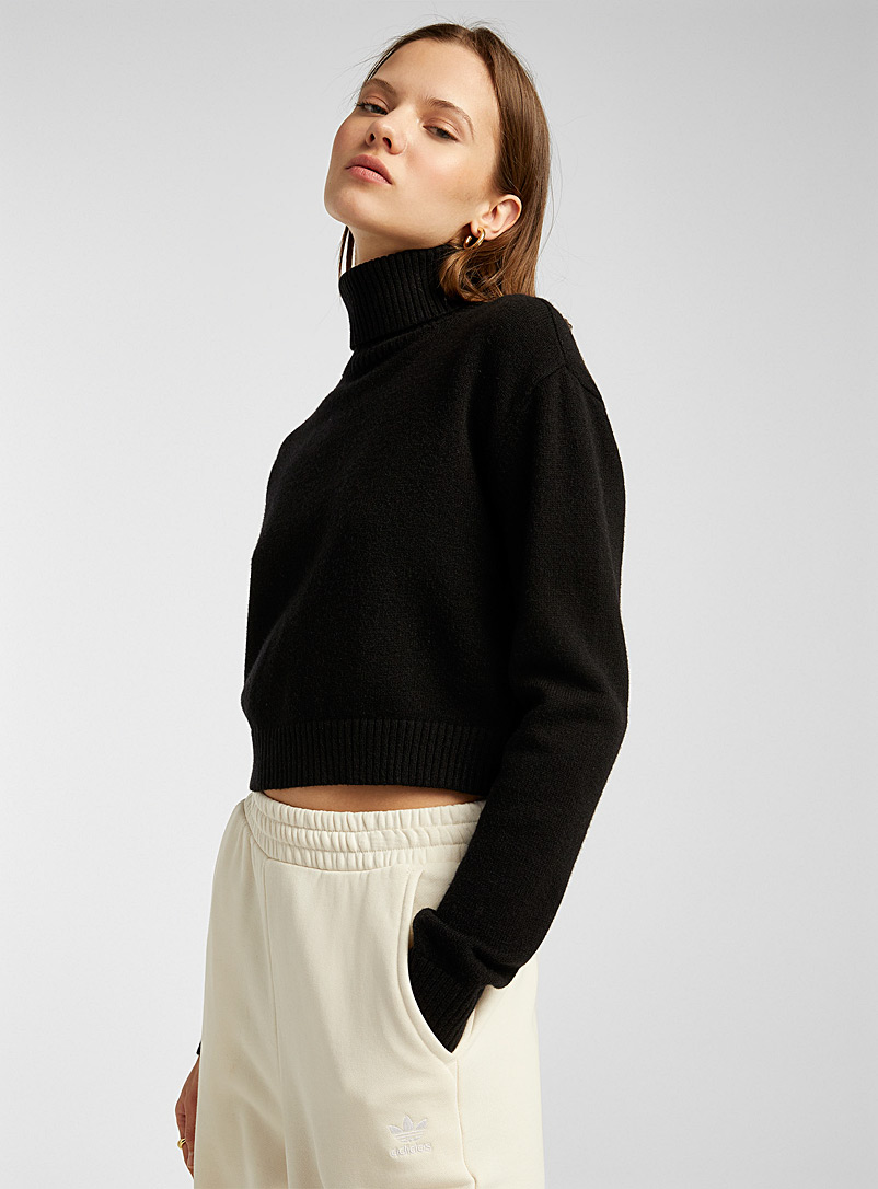 Twik Black Soft-knit cropped turtleneck for women