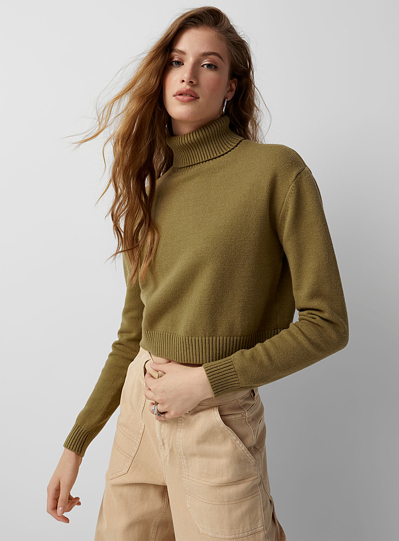 Twik Mossy Green Soft-knit cropped turtleneck for women