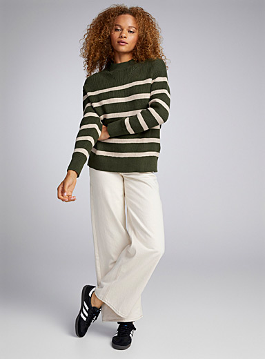 Twik Khaki Oversized two-tone stripe sweater for women