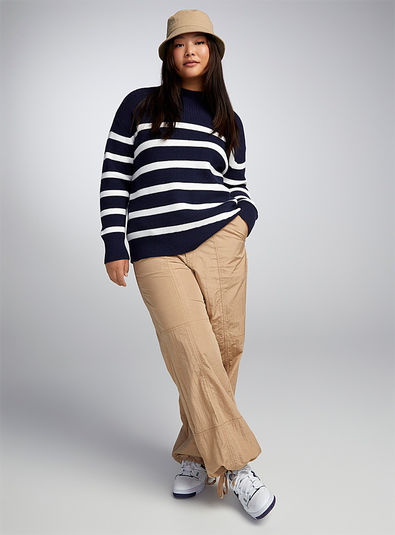 Twik Dark Blue Oversized two-tone stripe sweater for women