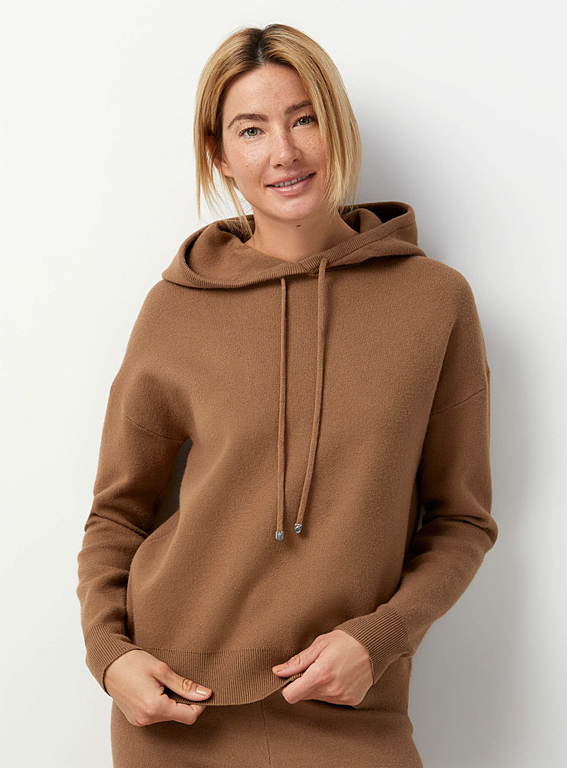 Miiyu Brown Thick-knit hoodie for women