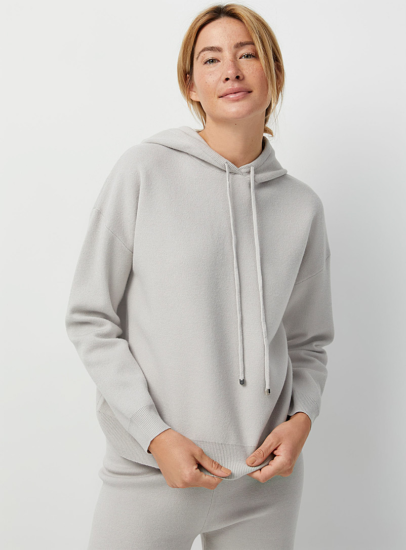 Miiyu Light Grey Thick-knit hoodie for women
