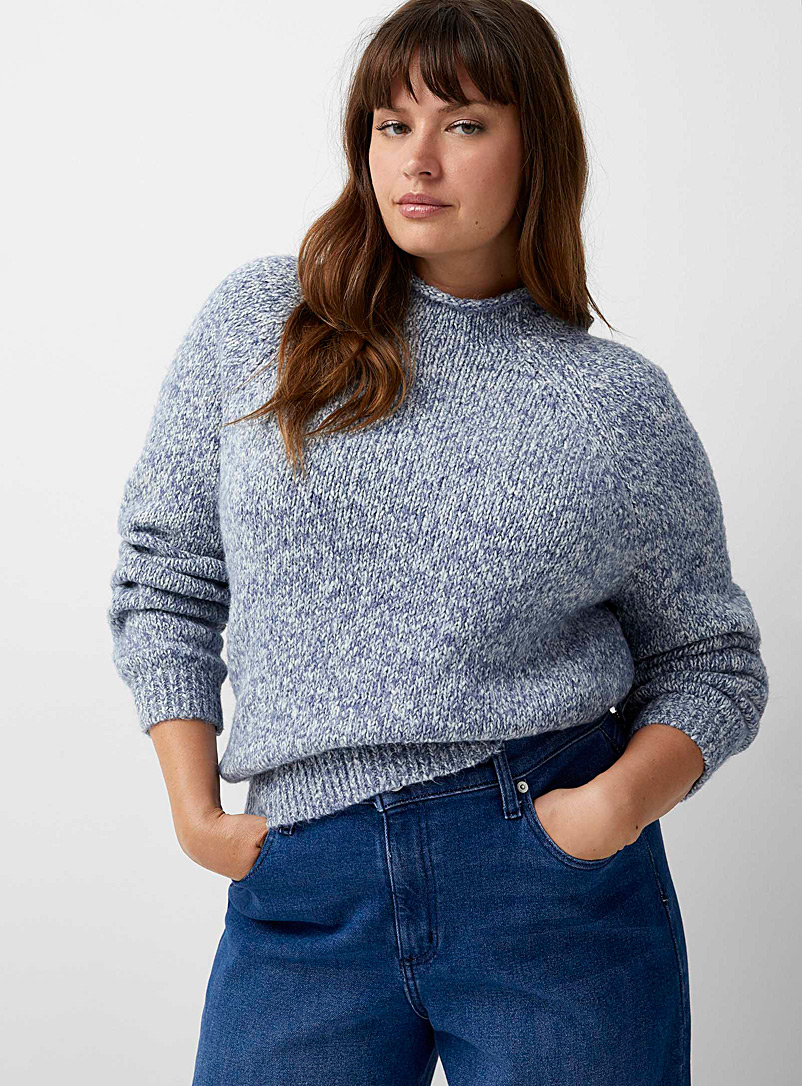 Contemporaine Baby Blue Heathered raglan mock-neck sweater for women