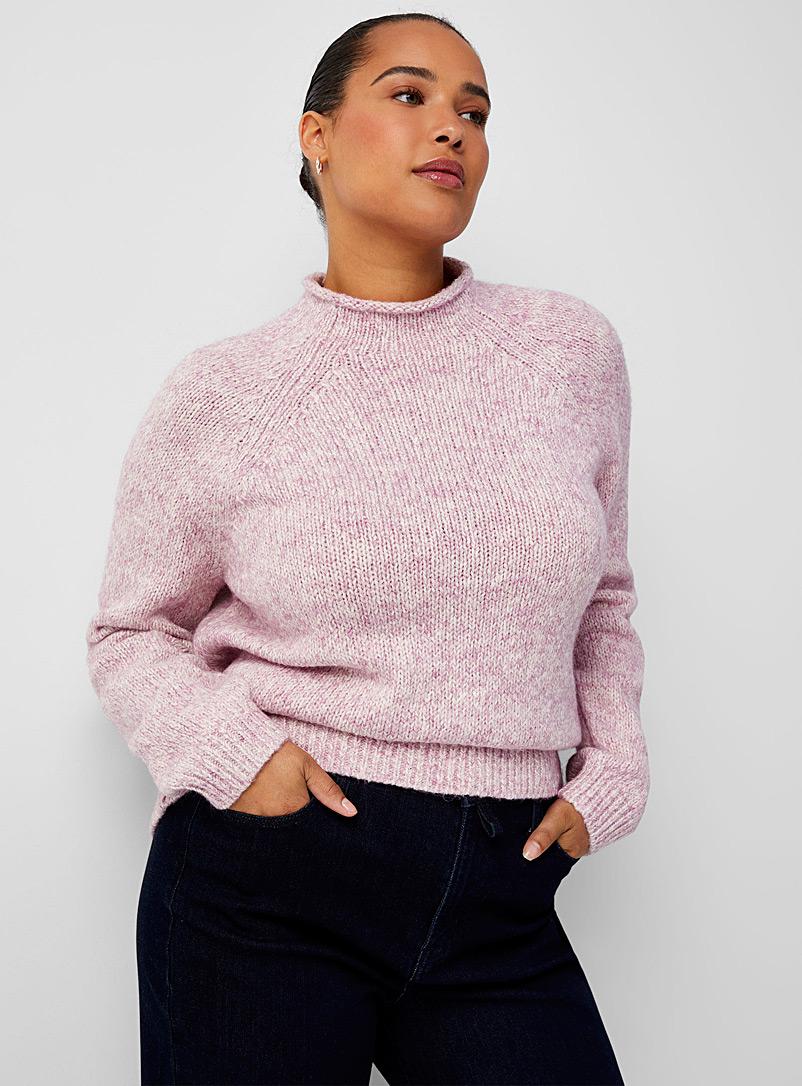Contemporaine Pink Heathered raglan mock-neck sweater for women