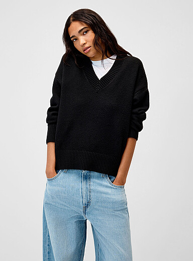Plush knit V-neck sweater