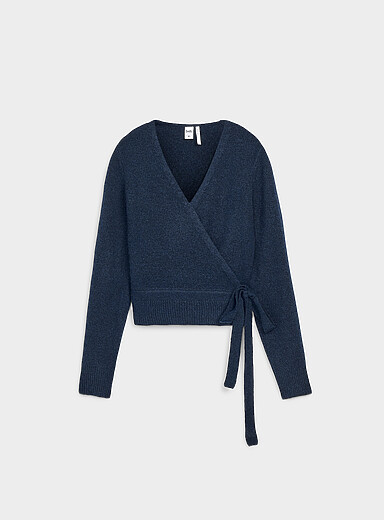 Fluffy knit crossover cardigan