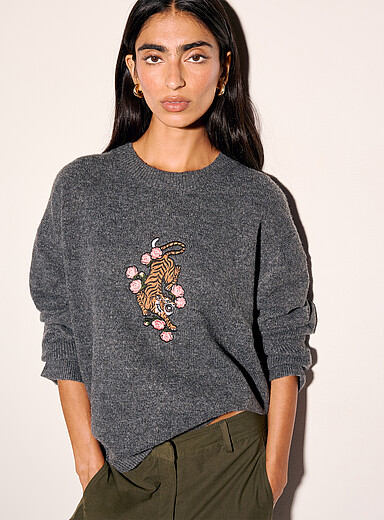 Touch of wool embroidered oversized sweater