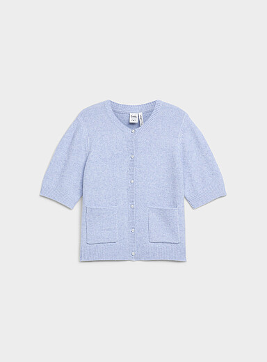 Twik Baby Blue Iridescent buttons short-sleeve cardigan for women