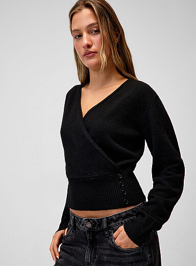 Side-button wrap-style sweater